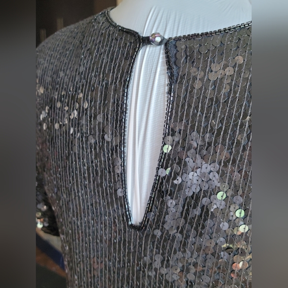 ✨️100% Silk Vintage Lipton's Black Squined Top Blouse - Picture 10 of 12